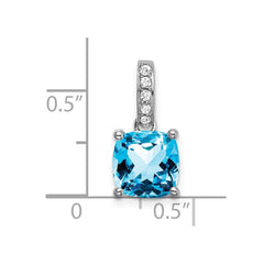 14k White Gold Cushion Blue Topaz and Diamond Pendant - 11