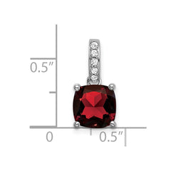 14k White Gold Cushion Garnet and Diamond Pendant - 3