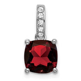 14k White Gold Cushion Garnet and Diamond Pendant - 3