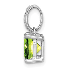 14k White Gold Cushion Peridot and Diamond Pendant - 9