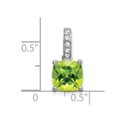 14k White Gold Cushion Peridot and Diamond Pendant - 9
