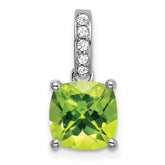 14k White Gold Cushion Peridot and Diamond Pendant - 9