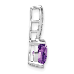 14k White Gold Cushion Amethyst and Diamond Pendant - 11