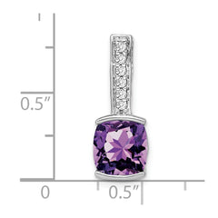 14k White Gold Cushion Amethyst and Diamond Pendant - 11