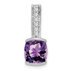 14k White Gold Cushion Amethyst and Diamond Pendant - 11