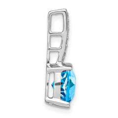 14k White Gold Cushion Blue Topaz and Diamond Pendant - 3