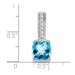 14k White Gold Cushion Blue Topaz and Diamond Pendant - 3