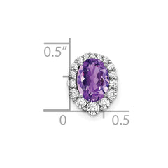 14k White Gold Oval Amethyst and Diamond Halo Chain Slide