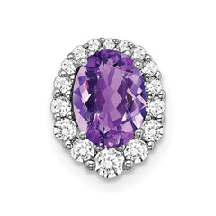 14k White Gold Oval Amethyst and Diamond Halo Chain Slide