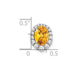 14k White Gold Oval Citrine and Diamond Halo Chain Slide