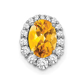 14k White Gold Oval Citrine and Diamond Halo Chain Slide