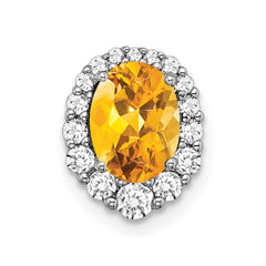 14k White Gold Oval Citrine and Diamond Halo Chain Slide