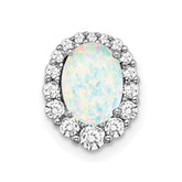 14k White Gold Oval Created Opal and Diamond Halo Chain Slide