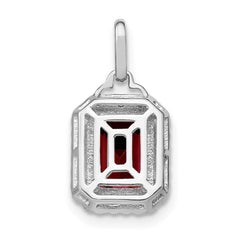 14k White Gold Emerald-cut Garnet and Diamond Halo Pendant