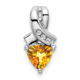 14k White Gold Trillion Citrine and Diamond Pendant