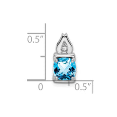 14k White Gold Blue Topaz and Diamond Pendant - 2