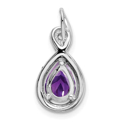 14k White Gold Pear Amethyst and Diamond Pendant