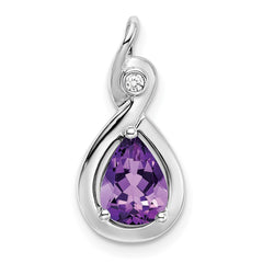 14k White Gold Pear Amethyst and Diamond Pendant