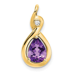 14k Pear Amethyst and Diamond Pendant