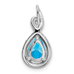 14k White Gold Pear Blue Topaz and Diamond Pendant