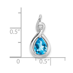 14k White Gold Pear Blue Topaz and Diamond Pendant