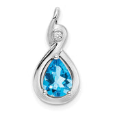 14k White Gold Pear Blue Topaz and Diamond Pendant