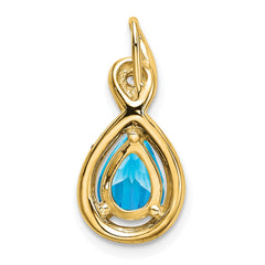 14k Pear Blue Topaz and Diamond Pendant