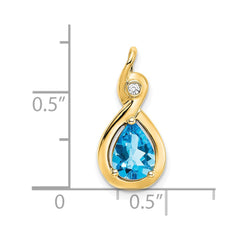 14k Pear Blue Topaz and Diamond Pendant