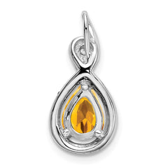 14k White Gold Pear Citrine and Diamond Pendant