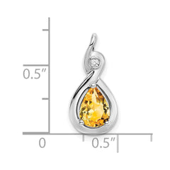 14k White Gold Pear Citrine and Diamond Pendant