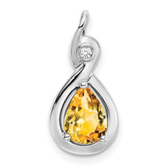 14k White Gold Pear Citrine and Diamond Pendant