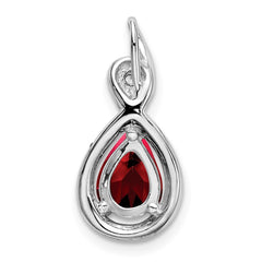 14k White Gold Pear Garnet and Diamond Pendant