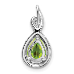 14k White Gold Pear Peridot and Diamond Pendant
