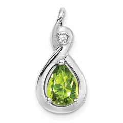 14k White Gold Pear Peridot and Diamond Pendant
