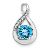 14k White Gold Blue Topaz and Diamond Pendant - 5