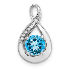 14k White Gold Blue Topaz and Diamond Pendant - 5
