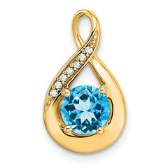 14k Blue Topaz and Diamond Pendant - 4