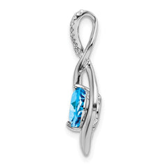 14k White Gold Blue Topaz and Diamond Pendant - 4