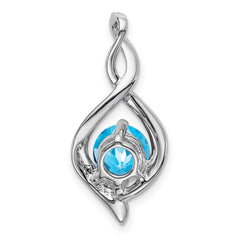 14k White Gold Blue Topaz and Diamond Pendant - 4