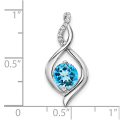 14k White Gold Blue Topaz and Diamond Pendant - 4