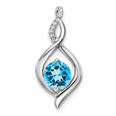 14k White Gold Blue Topaz and Diamond Pendant - 4