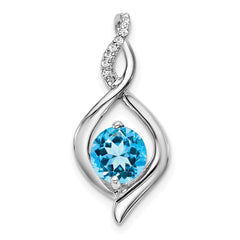 14k White Gold Blue Topaz and Diamond Pendant - 4