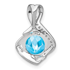 14k White Gold Blue Topaz and Diamond Pendant - 6