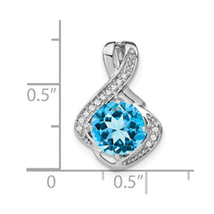 14k White Gold Blue Topaz and Diamond Pendant - 6