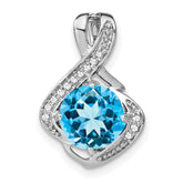 14k White Gold Blue Topaz and Diamond Pendant - 6