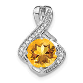 14k White Gold Citrine and Diamond Pendant - 2