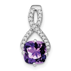 14k White Gold Cushion Amethyst and Diamond Pendant