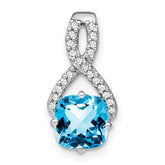 14k White Gold Cushion Blue Topaz and Diamond Pendant - 10