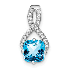 14k White Gold Cushion Blue Topaz and Diamond Pendant - 10