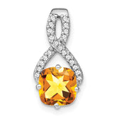 14k White Gold Cushion Citrine and Diamond Pendant - 7